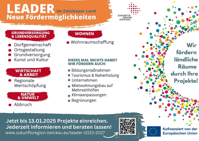 Plakat mit dem Projektaufruf und Inhalten der Förderung