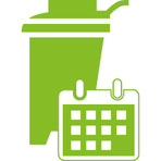 grünes Icon einer Abfalltonne mit davorliegendem Kalenderblatt