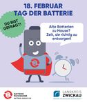 Grafik zum Thema Batterie-Recycling mit einer leeren Batterie als Superheld zum Tag der Batterie 