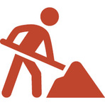 rotes Icon einer Person mit Schaufel (Baustellensymbol)